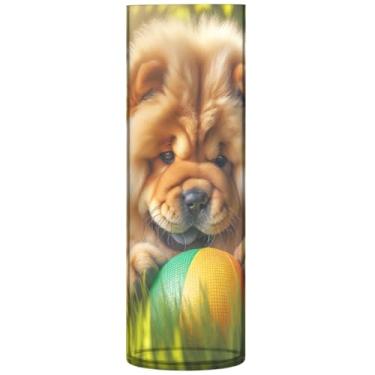 Imagem de Chow Chow Vasos cilíndricos para cachorros fofos para centros de mesa, vasos e plantadores de plástico, decorações de outono personalizadas para casa, 30 x 9,9 cm