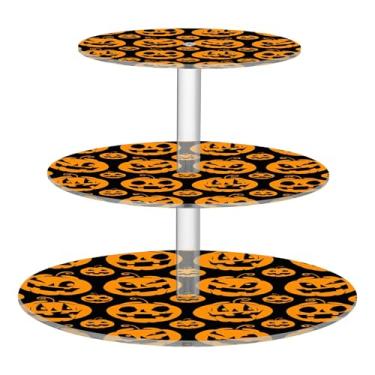 Imagem de Lanterna de Dia das Bruxas, Abóbora, Preta, 3 Camadas, Suporte de Cupcake para Festa de Chá, Torre de Cupcake, Exibição de Biscoitos, Bandejas de Servir Mesa