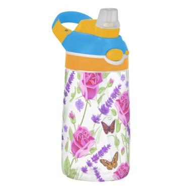 Imagem de Garrafa de água Tritan de 473 ml com canudo para crianças, meninas, meninos, garrafa de água esportiva portátil de 473 ml, copo infantil reutilizável à prova de vazamento, alça de transporte