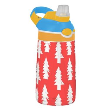 Imagem de Garrafa de água branca infantil vermelha para escola, 473 ml Tritan 473 ml Garrafa de água esportiva com canudo, copos de viagem reutilizáveis para crianças à prova de vazamento, alça de transporte