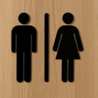 Imagem de Placa de sinalização Feminino Masculino para banheiros e lavabos em acrilico espelhado (Preto)