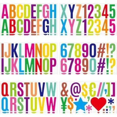 Imagem de 12 folhas, 200 peças de adesivos de letras maiúsculas, letras autoadesivas de vinil e números, letras maiúsculas à prova d'água de 6 cm com símbolos para artesanato, scrapbook, caixa de correio, carro