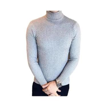 Imagem de Suéter Masculino De Gola Alta Slim Fit, Quente, Em Cor Sólida, Tricota