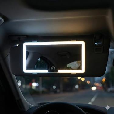 Imagem de Espelho De Maquiagem Premium Para Carro Com LED USB, 3 Tonalidades De Luz, Bateria 1500mAh, Para Viseira Quebra-Sol, Recarregável, Compacto E Prático, Marca VARENZIA