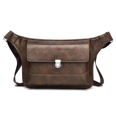 Imagem de Bolsa tiracolo masculina grande - Bolsa de ombro de couro PU impermeável para viagens e uso diário, Marrom escuro, One Size
