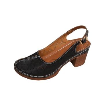 Imagem de Sandálias femininas fashion casual verão boca peixe fivela uma linha inferior grossa salto alto, Preto, 38