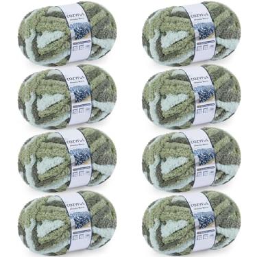 Imagem de Cozyful Fio de chenille super volumoso para tricô e crochê, fio cobertor grosso jumbo nº 10, fio grosso de tie-dye macio, 8 novelos (25 metros, 227 g cada), floresta, sálvia e menta