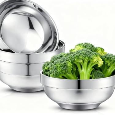 Imagem de 1 pacote com tigelas de aço inoxidável de 70,9 g com parede dupla isolada para sopa, sorvete, metal, mistura, tigelas para servir sopa de arroz e cereais