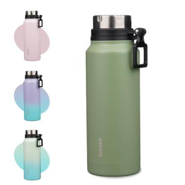 Imagem de BJPKPK Garrafa de água isolada de 1,134 g com alça de aço inoxidável livre de BPA, garrafa térmica de viagem reutilizável grande, verde floresta