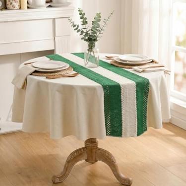 Imagem de Horaldaily Toalha de mesa verde escura 152 cm x 152 cm, toalha de mesa de linho de algodão rústico, sem vincos, capa de mesa estilo casa de fazenda para decoração de festa em casa