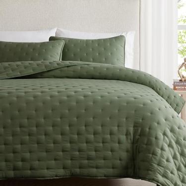 Imagem de WDCOZY Conjunto de cama com fronhas de travesseiro California Cal King, verde-oliva e leve, capa de cama para todas as estações – 3 peças, 299 x 269 cm