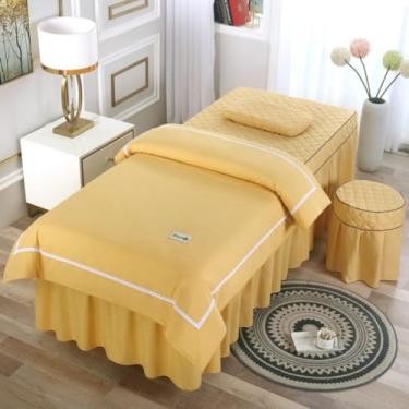 Imagem de Conjunto de lençóis de mesa de massagem, 4 peças, capa de cama de salão de beleza, simples, cor sólida, salão, spa, beleza, respirável, fumigação, massagem, saia de mesa, roupa de cama, fronha, capa
