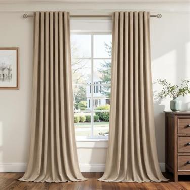 Imagem de Cortinas de veludo camelo de 267 cm de comprimento, 2 painéis, boho, luxuosas, extra longas, cortinas plissadas com ganchos para sala de estar, janela grande, escurecimento de quarto, decoração de