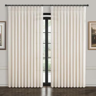 Imagem de Cortinas plissadas extralargas de 178 cm com memória treinada com 2,38 cm de comprimento para escritório, filtro de luz de bétula, linho, privacidade, núcleo de casa de campo, cortinas e cortinas