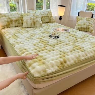 Imagem de Capa de colchão tingido de flanela quente, lençol com elástico, protetor de colchão espesso, canto elástico completo com design que fica no lugar, lavável, para proteção completa da cama - fronha