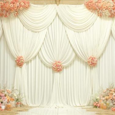 Imagem de Painéis de cortina de fundo creme de 3 x 3 m para festas – cortina de poliéster sem vincos, pano de fundo para casamento, cortinas de tecido para decoração de festa, fundo para fotografia