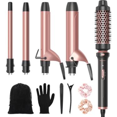 Imagem de Wavytalk Conjunto de varinha de cachos 5 em 1 com escova de cachos e 4 varinhas de cachos de cerâmica intercambiáveis, modelador de cabelo de ondulação instantâneo, inclui luva protetora de calor e 2 clipes