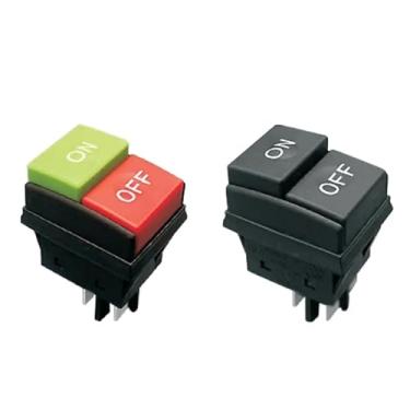 Imagem de Interruptor de botão de pressão da máquina, quatro pernas, 2 posições, liga/desliga, vermelho, verde, preto, lavador de carro, 16A, prata, contato, 1 peça (preta)