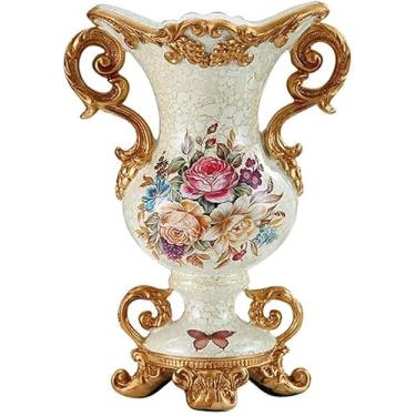 Imagem de Vasos de flores grandes de resina retrô estilo europeu para sala de estar, sala de jantar, mesa de centro de mesa, quarto, cozinha, escritório, hotel, decoração de casa, vaso decorativo alto pintado à