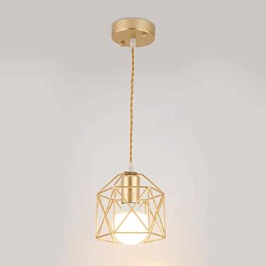 Imagem de Luminária pendente criativa em formato de gaiola de pássaro, luminárias suspensas lineares de metal em formato de gaiola, luminárias de suspensão douradas/pretas para sala de jantar, lustre