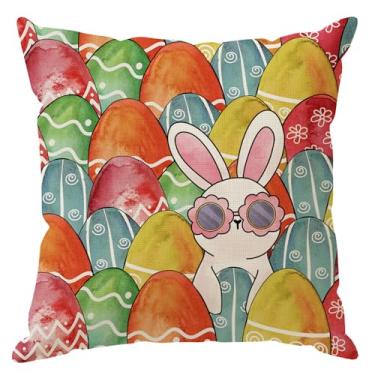 Imagem de ZAEW Aquarela Ovos Óculos de sol Coelhinho Coelhos Páscoa Fronhas Decorações para Casa de Fazenda Sofá Sofá Capa de Almofada Festa Decoração de Férias 50 x 50 cm
