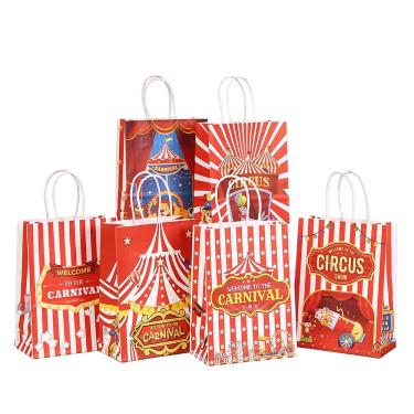 Imagem de Sacos de presente Kraft Paper Circus Print, pacote com 12, 21x15x8cm