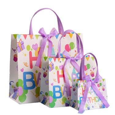 Imagem de Conjunto de sacola de presente, papel cartolina de aniversário, 3 tamanhos com alça