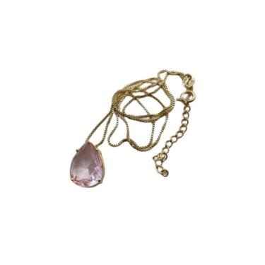 Imagem de Colar Gota Pedra Zirconia Rosa F Ouro 18K Dourado