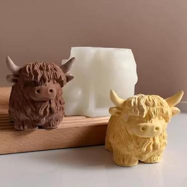 Imagem de Moldes de vela de vaca Highland 3D, moldes de silicone para fabricação de velas, reutilizáveis para cera de abelha, sabão e resina, flexível e fácil de liberar para decoração de casa, casamento e