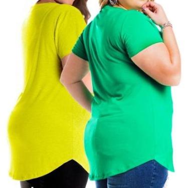 Imagem de Kit 2 Blusas Longline Plus Size Manga Curta Camiseta Grande Tapa Bumbum Feminina-Feminino