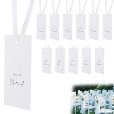 Imagem de 12 placas de cadeiras de assento reservadas, brancas, placas reservadas com fita pendurada para casamento, igreja, festa, celebrações, bancos de igreja
