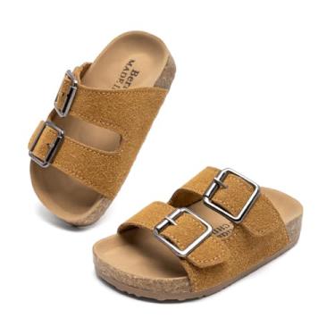 Imagem de Sandália infantil com fivela dupla, palmilha de cortiça, alça ajustável, confortável, casual, bico aberto para uso diário, Caqui, 21