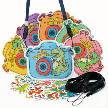 Imagem de MoimTech Cartões de Dia dos Namorados para a escola - Conjunto de presente de troca de sala de aula com 24 peças (em forma de câmera de dinossauro com cordões e adesivos)