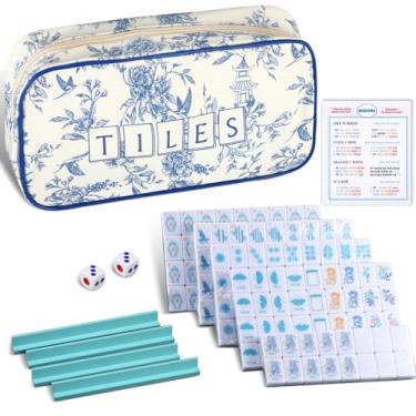 Imagem de Soulchen Mini American Mahjong Tile Set Include 160 0.8 Inch Mahjong Tiles 2 Dice 4 Wooden Rulers 1 Accessory Bag 4 Beginner Rule Cards (Chinoiserie)