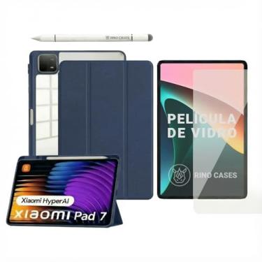 Imagem de Capa Smart Case Xiaomi Pad 7/7 Pro Acrílico - Tampa Magnética Sleep/Wake e Suporte para Caneta - Compatível com Xiaomi Pad 7/7 Pro (2024) (Azul-marinho, Capa + Película + Caneta)