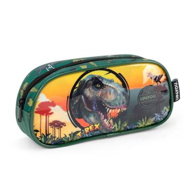 Imagem de Estojo Escolar T-Rex Verde Up4You - Luxcel 23x10x6cm
