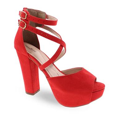 Imagem de Sandália Modarpe Meia Pata Salto Alto Feminina M11 (Vermelho, BR, Adulto, Numérico, 33)