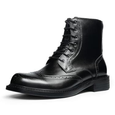Imagem de Botas masculinas de couro com cadarço | Botas de cano curto com forro de pele de porco para negócios e uso casual, Preto, 8