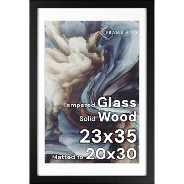 Imagem de Frame Amo Moldura de pôster de madeira maciça preta de 58 x 99 cm, tapete branco para imagem de 50 x 76 cm, frente de vidro temperado, 3,8 cm de largura, 2,5 cm de espessura