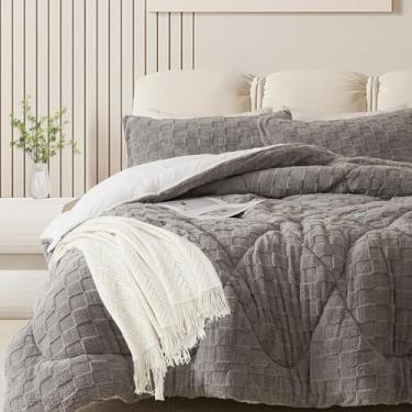 Imagem de ELNIDO QUEEN Conjunto de edredom King fofo, de lã de inverno cinza, ultramacio e extra fofo, 3 peças, edredom confortável com 2 fronhas, 259 x 228 cm