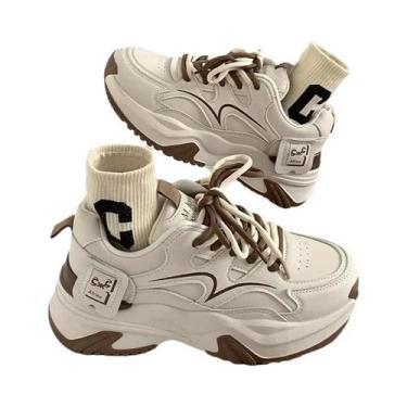 Imagem de Tênis Feminino Plataforma Chunky De Malha 2025 Casual Com Sola Grossa 
