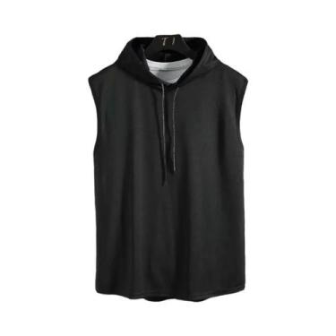 Imagem de Camiseta Sem Mangas Com Capuz Para Homens Moda Verão 2024 Roupas De Es