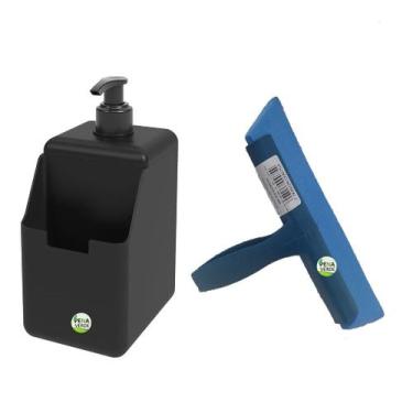 Imagem de Kit Dispenser para Detergente e Esponja 500ml Preto Coza Single + Rodi