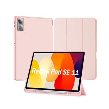 Imagem de Capa para Xiaomi Redmi Pad SE 11 Polegadas 2023 Capinha com Compartimento para Caneta Stylus Três Dobras Case Traseira em TPU Macio Função de Ativação/Suspensão Automática - Rosa