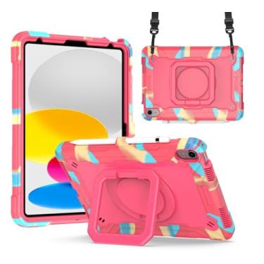 Imagem de DETUOSI Capa para iPad (A16) 11ª geração 28 polegadas 2025, capa à prova de choque com suporte giratório de 360° e alça de ombro, capa resistente para iPad 10ª geração 10,9 polegadas, camuflagem rosa