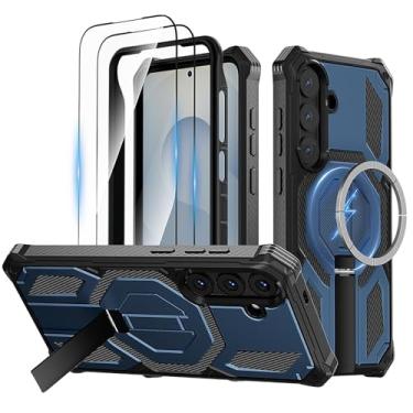 Imagem de THMEIRA Capa magnética para Samsung Galaxy S24 Plus / S25 Plus com suporte e protetor de tela [compatível com Magsafe] Capa de proteção à prova de choque de grau militar resistente de camada dupla