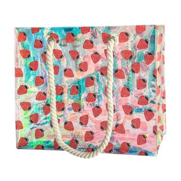 Imagem de TotePrint Sacola transparente com alças de corda, 40 x 10 x 30 cm à prova d'água de PVC à prova de areia para shows, Morango 5275-3, 15.75*11.81*3.94INCH, Transparente + margarida