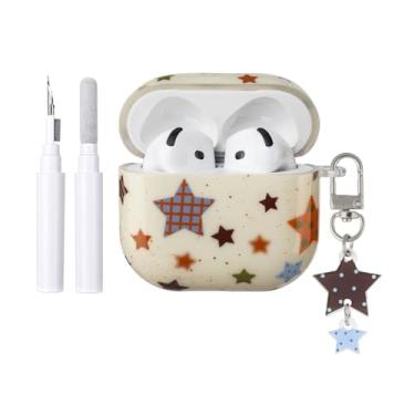 Imagem de COTYPOFLIYTT Capa compatível com AirPods 4 com kit de limpeza, linda capa retrô moderna com estampa de estrela, chaveiro, TPU macio, capa à prova de choque para AirPods 4ª geração - bege