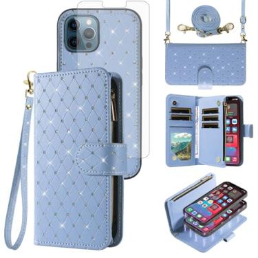 Imagem de Compatível com iPhone 12 Pro Max 6.7 capa carteira com zíper protetor de tela celular alça transversal flip flip porta-cartões capa para celular iPhone 12promax 5G i 12s iPhone12 12pro Promax feminino