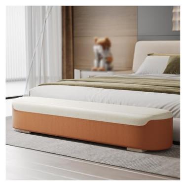 Imagem de KEG801302 Banco de cama moderno, banco de entrada estofado moderno banco de cabeceira de couro banco de armazenamento banco de descanso de pés otomano para decoração de final de quarto (laranja, 150 x